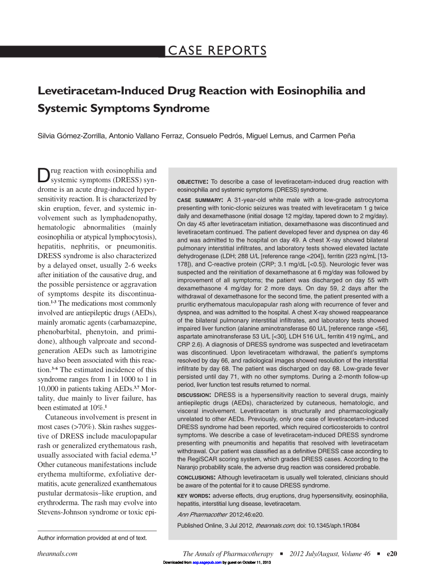 Pdf Levetiracetam Induced Drug Reaction With Eosinophilia And