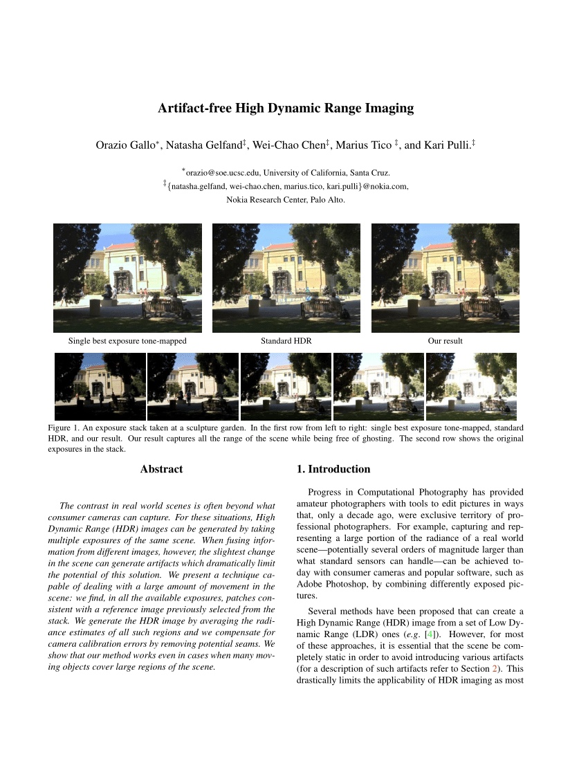 (PDF) Artifact-free High Dynamic Range Imaging