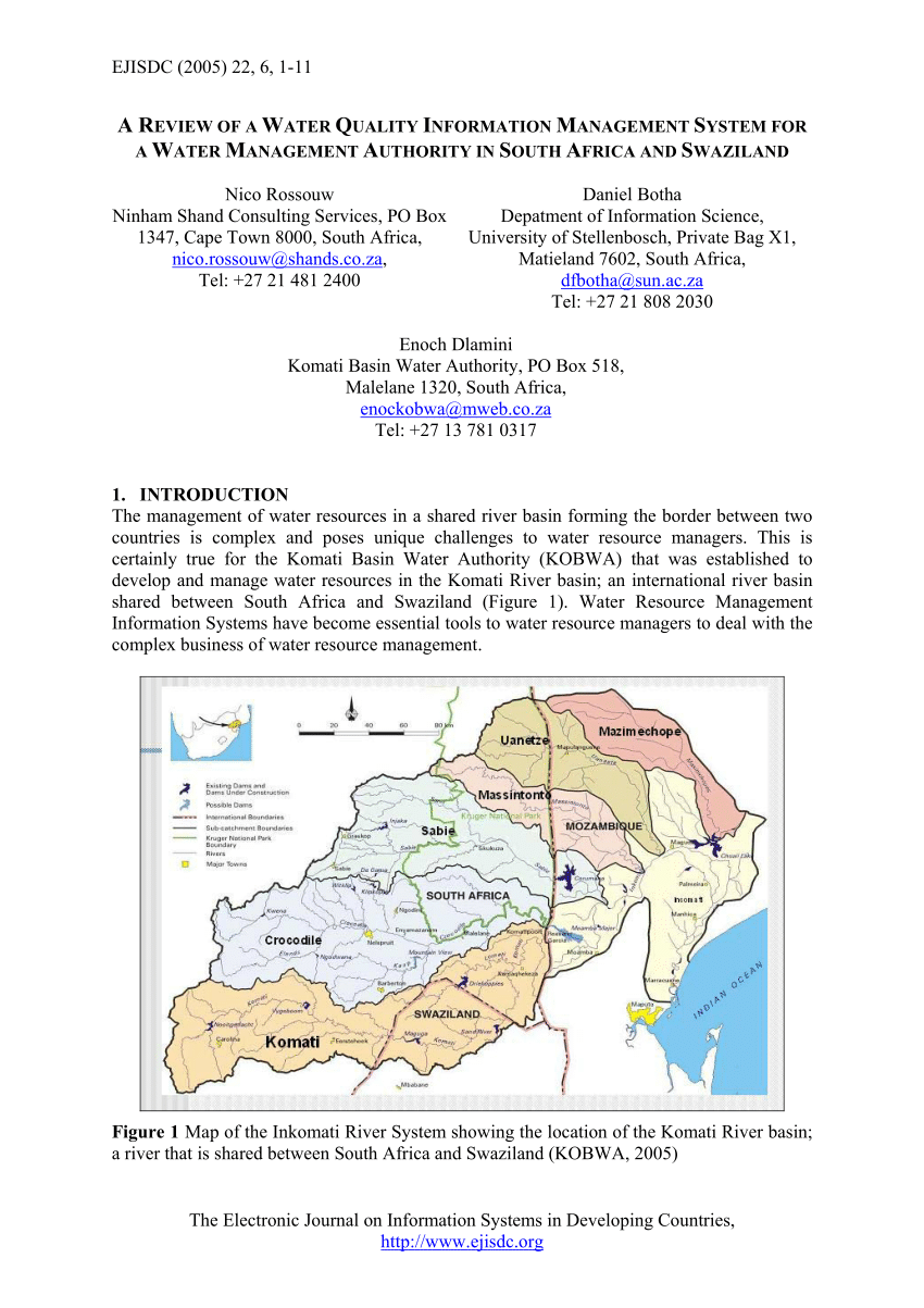 Matieland South Africa Map PDF) A Review of a Water Quality Information Management System for 