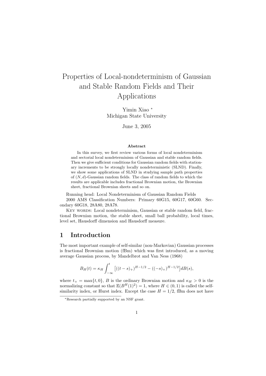 Pdf Properties Of Local Nondeterminism Of Gaussian And Stable Random Fields And Their Applications