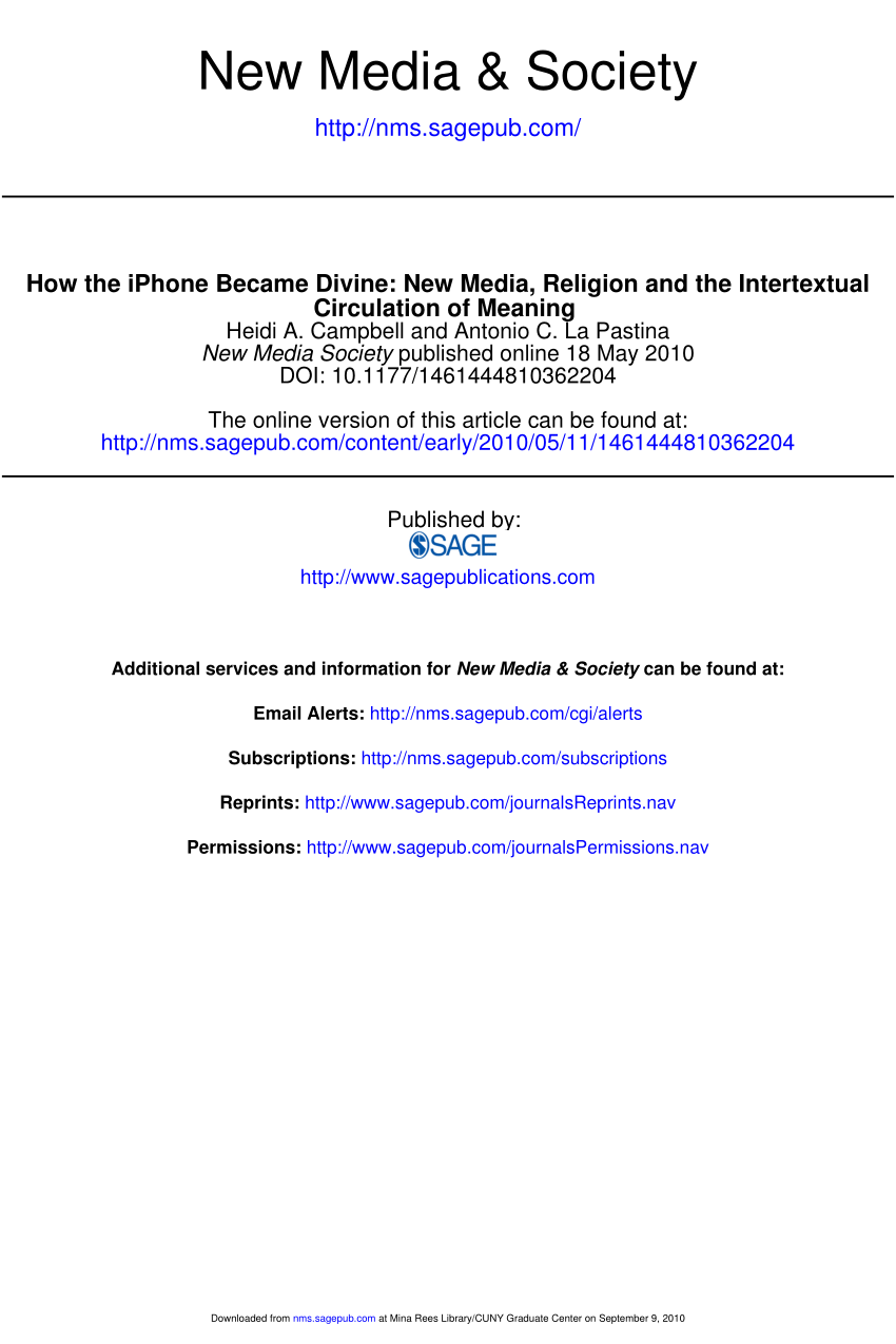 Pdf How The Iphone Became Divine New Media Religion And The Intertextual Circulation Of Meaning