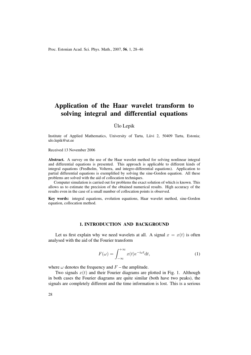 Pdf Application Of The Haar Wavelet Transform To Solving Integral And Differential Equations