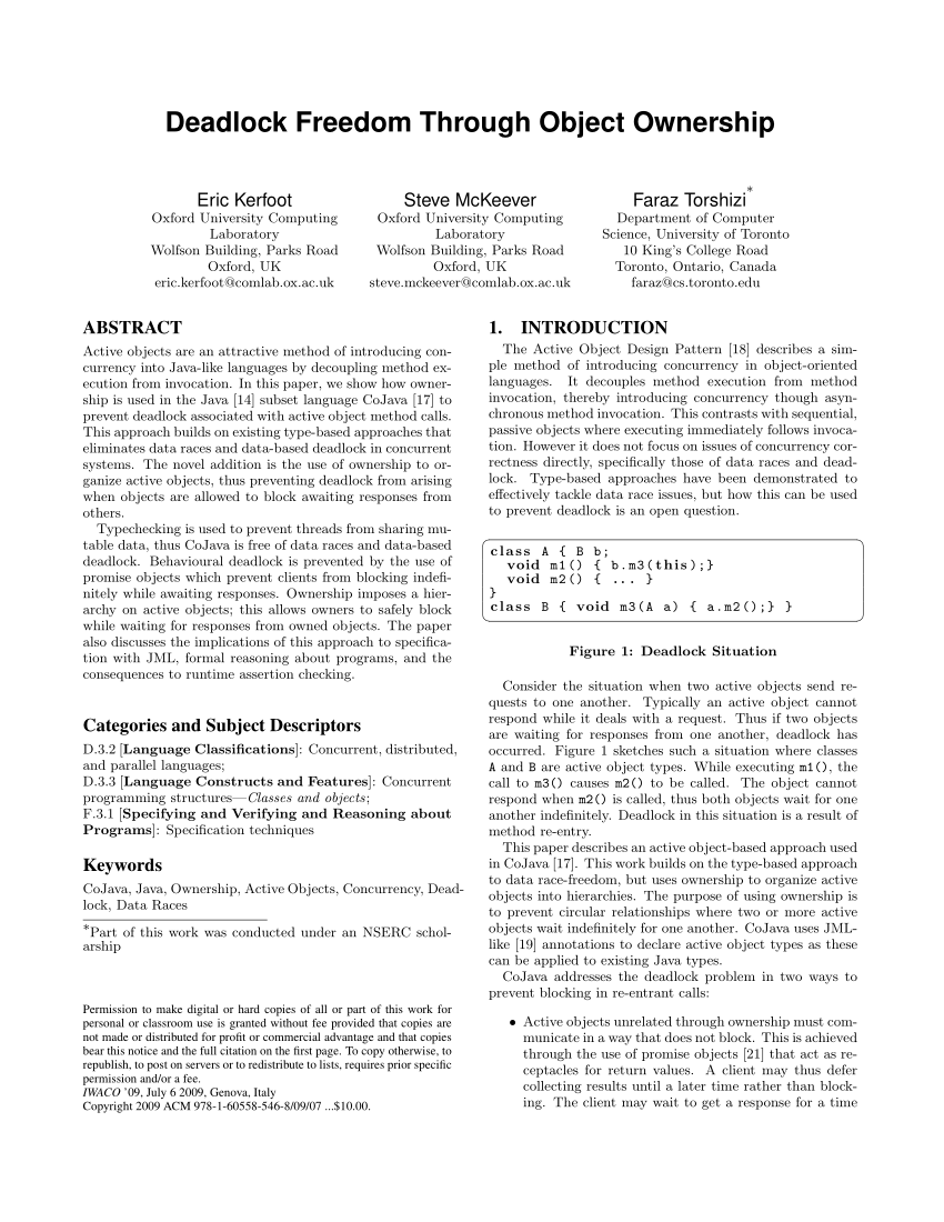 Pdf Deadlock Freedom Through Object Ownership