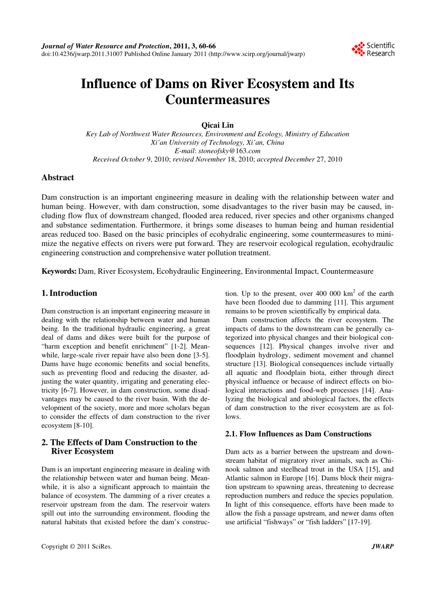 Pdf Influence Of Dams On River Ecosystem And Its Countermeasures 5652