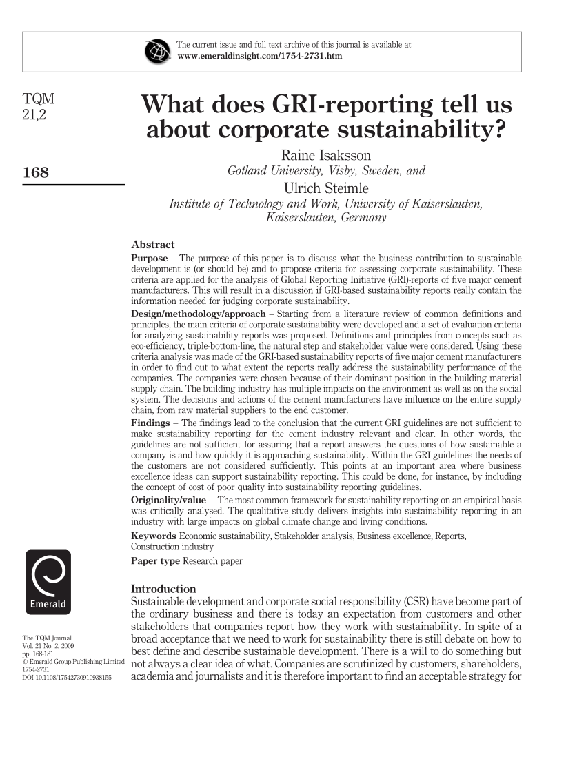 (PDF) What does GRI reporting tell us about corporate sustainability?