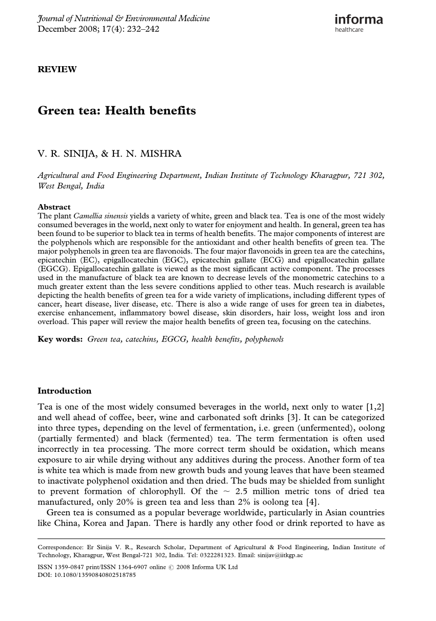 pdf) green tea: health benefits