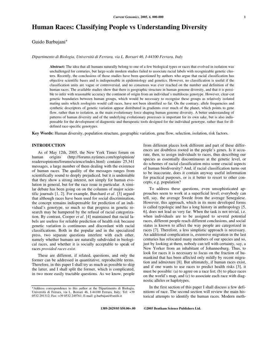 PDF Human Races Classifying People vs Understanding Diversity