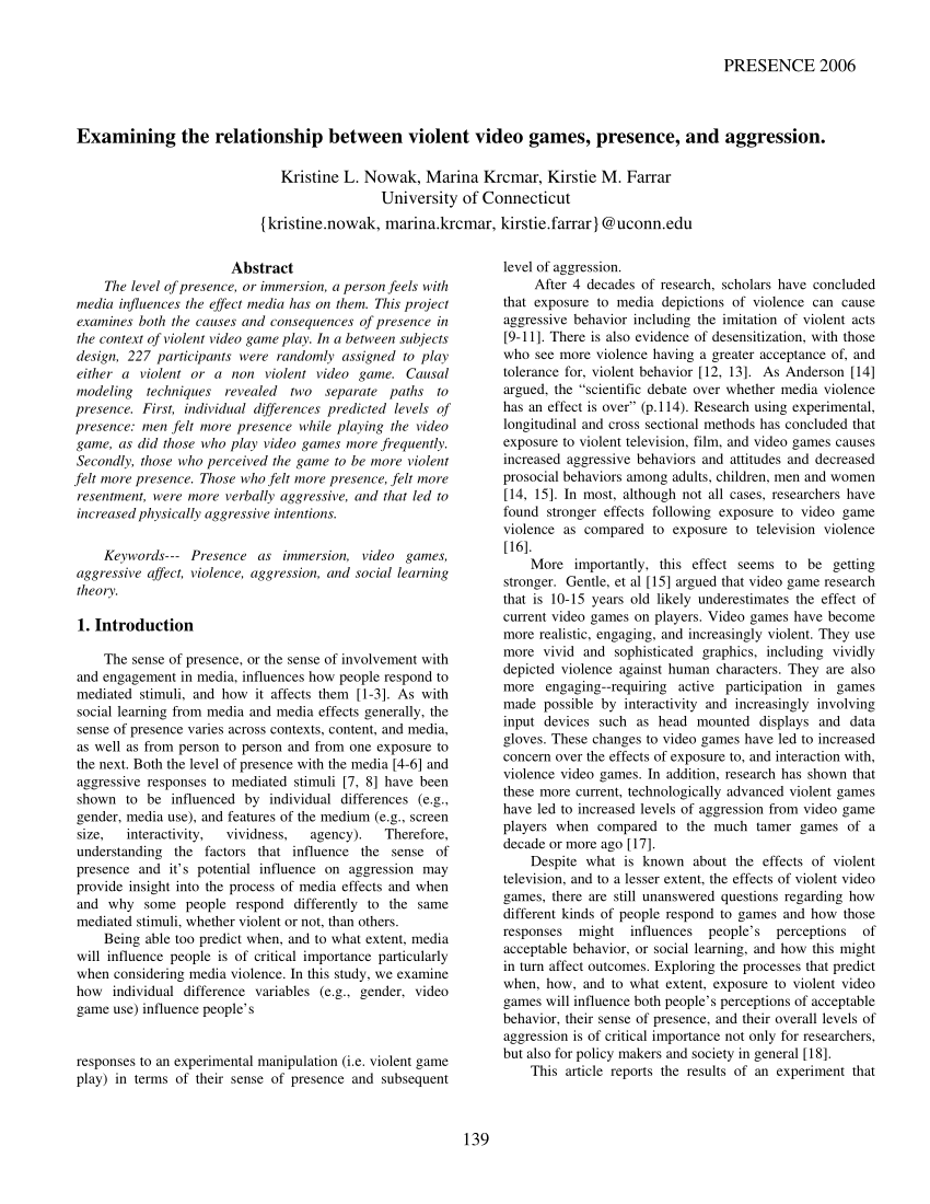 research paper on video game violence