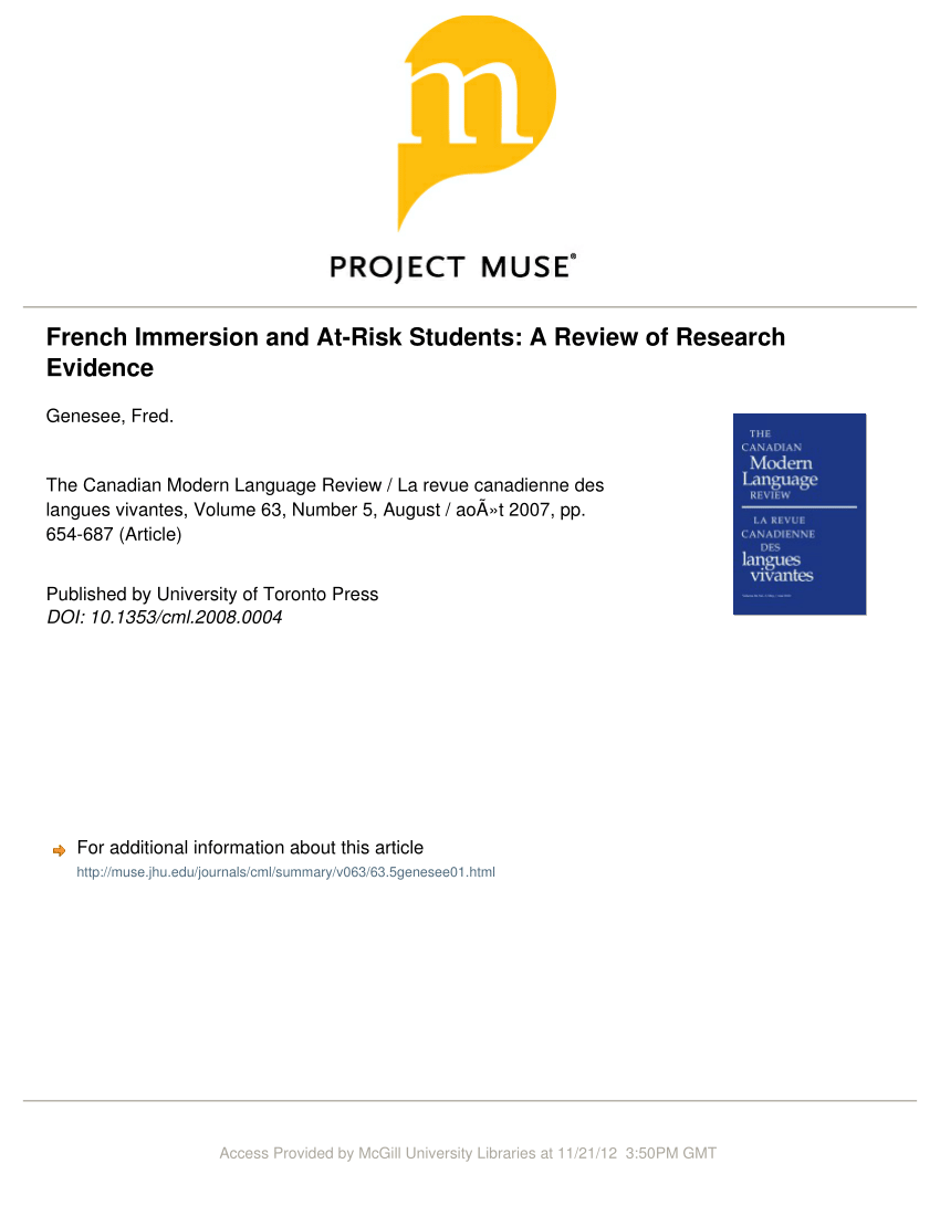 Pdf French Immersion And At Risk Students A Review Of Research