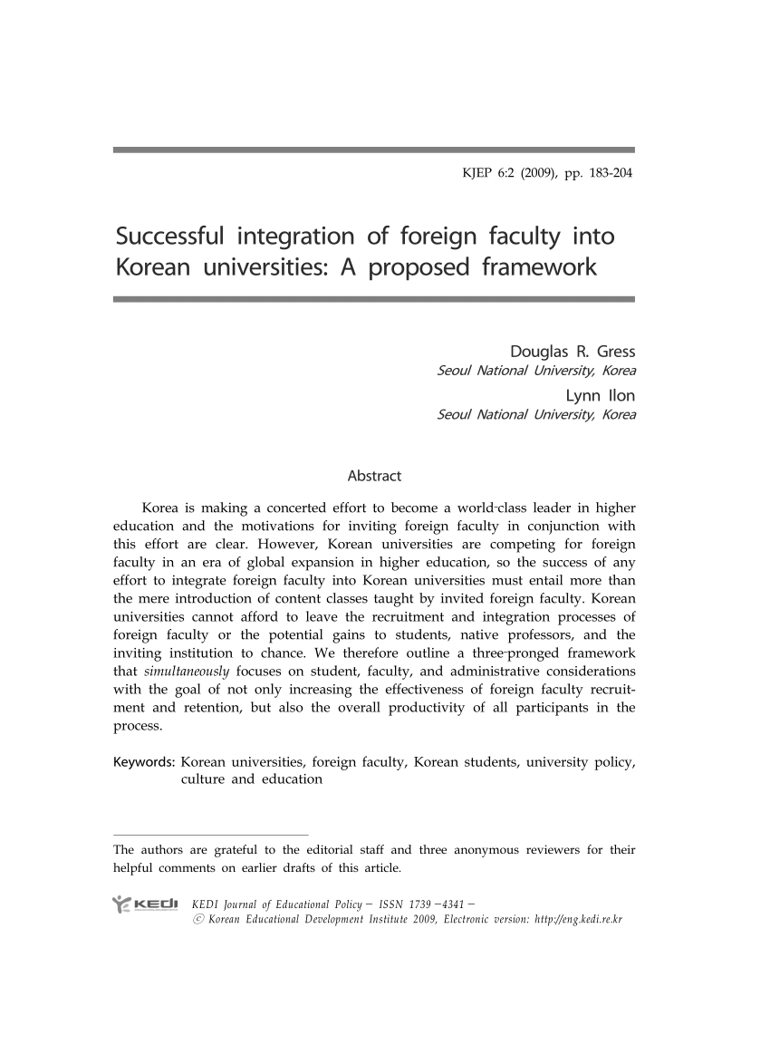 (PDF) Successful integration of foreign faculty into Korean