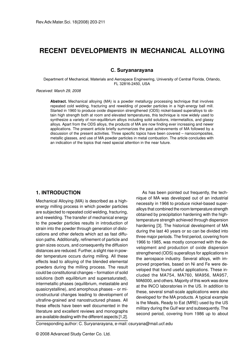 thesis on mechanical alloying