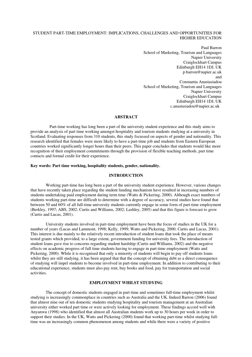 essay about getting part time job