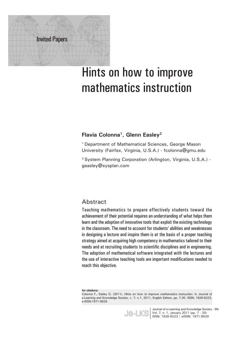 Pdf Hints On How To Improve Mathematics Instruction - 