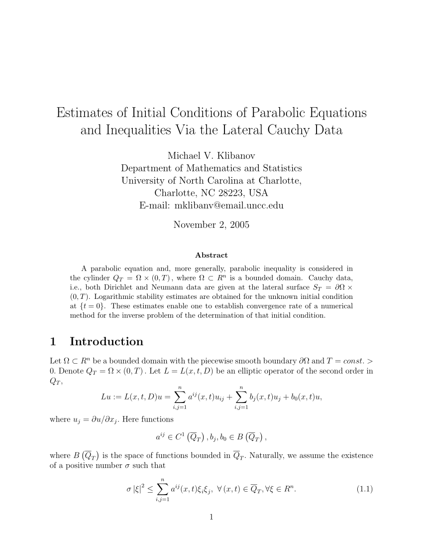 Pdf Estimates Of Initial Conditions Of Parabolic Equations And Inequalities Via Lateral Cauchy Data