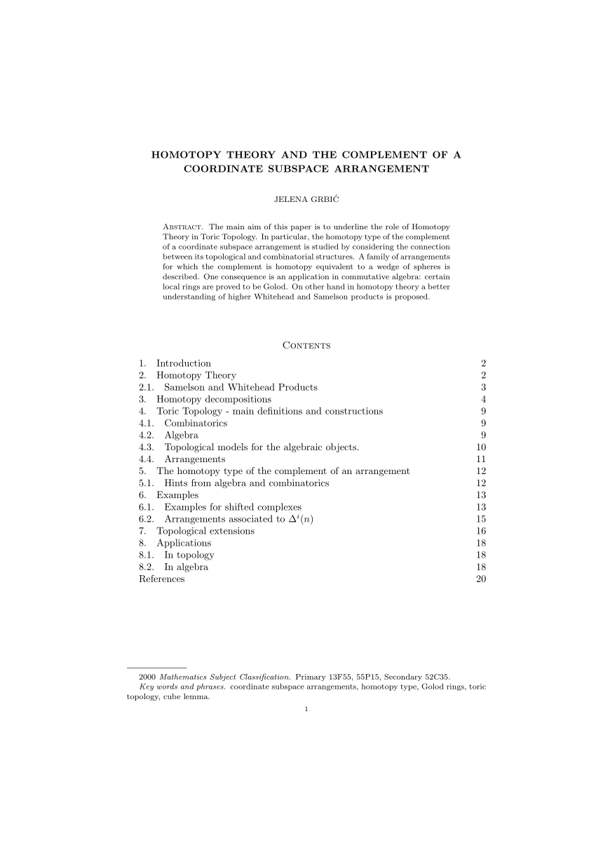 Pdf  Homotopy Theory And The Complement Of A Coordinate