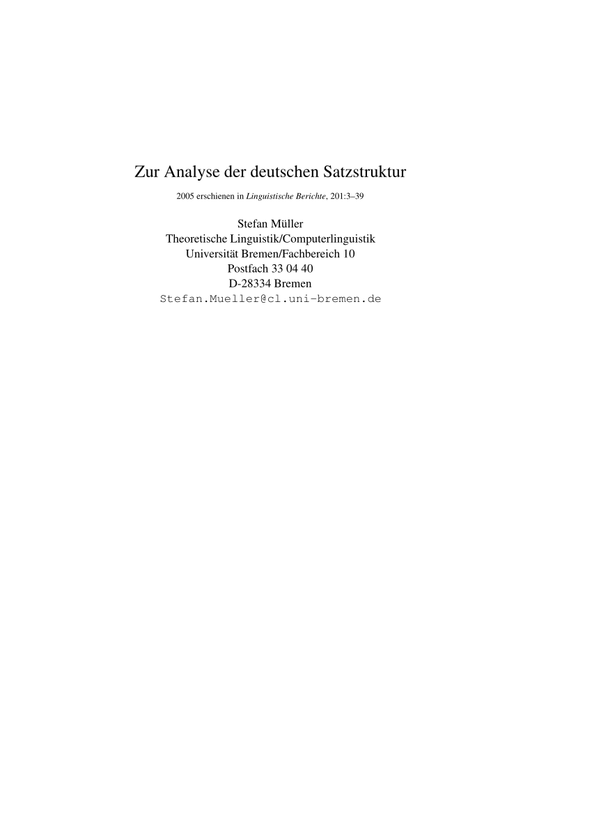 Pdf Zur Analyse Der Deutschen Satzstruktur