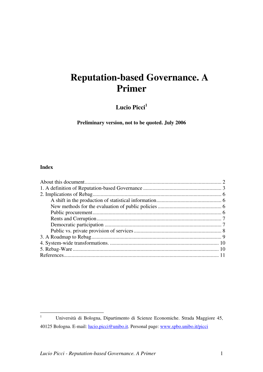 pdf) reputation-based governance: a primer