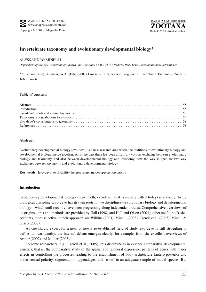 Pdf Invertebrate Taxonomy And Evolutionary Developmental - 