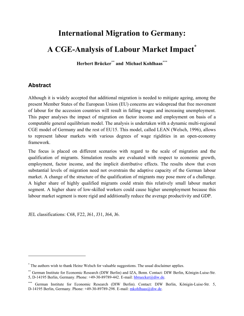 Pdf International Migration To Germany A Cge Analysis Of Labour Market Impact