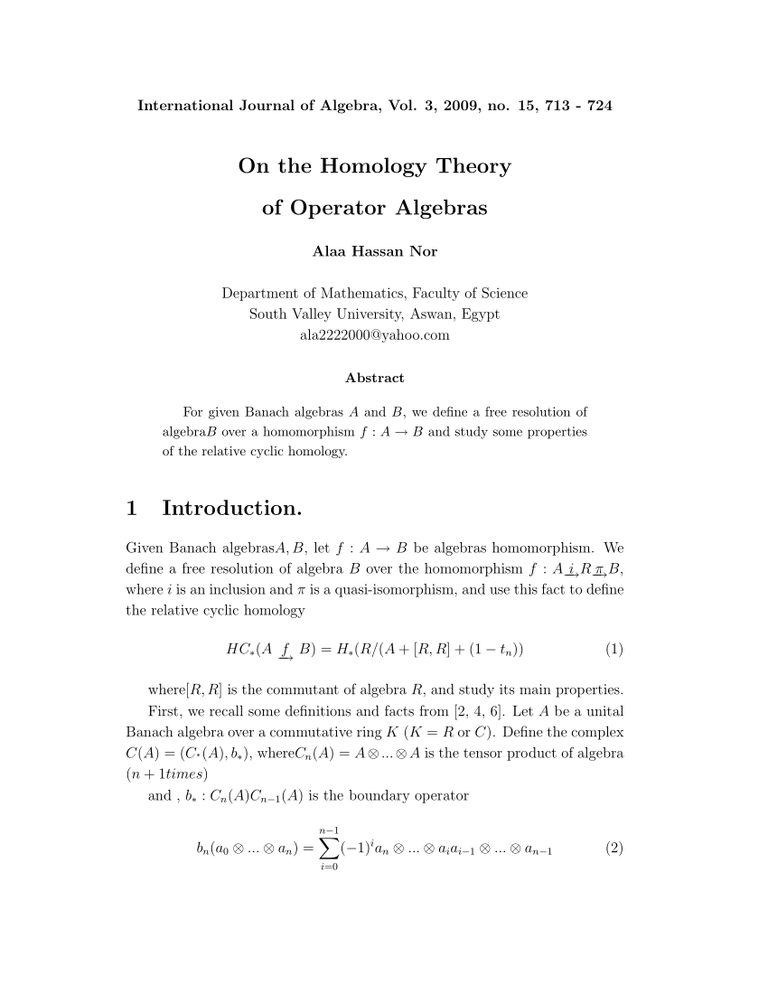 (PDF) On the Homology Theory of Operator Algebras