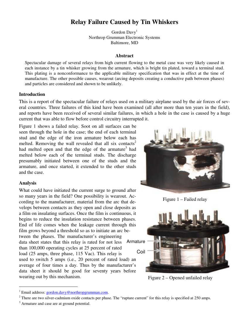 (PDF) Relay Failure Caused by Tin Whiskers