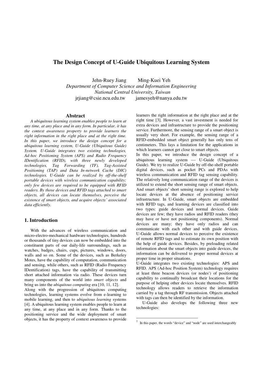 (PDF) The Design Concept of U-Guide Ubiquitous Learning System