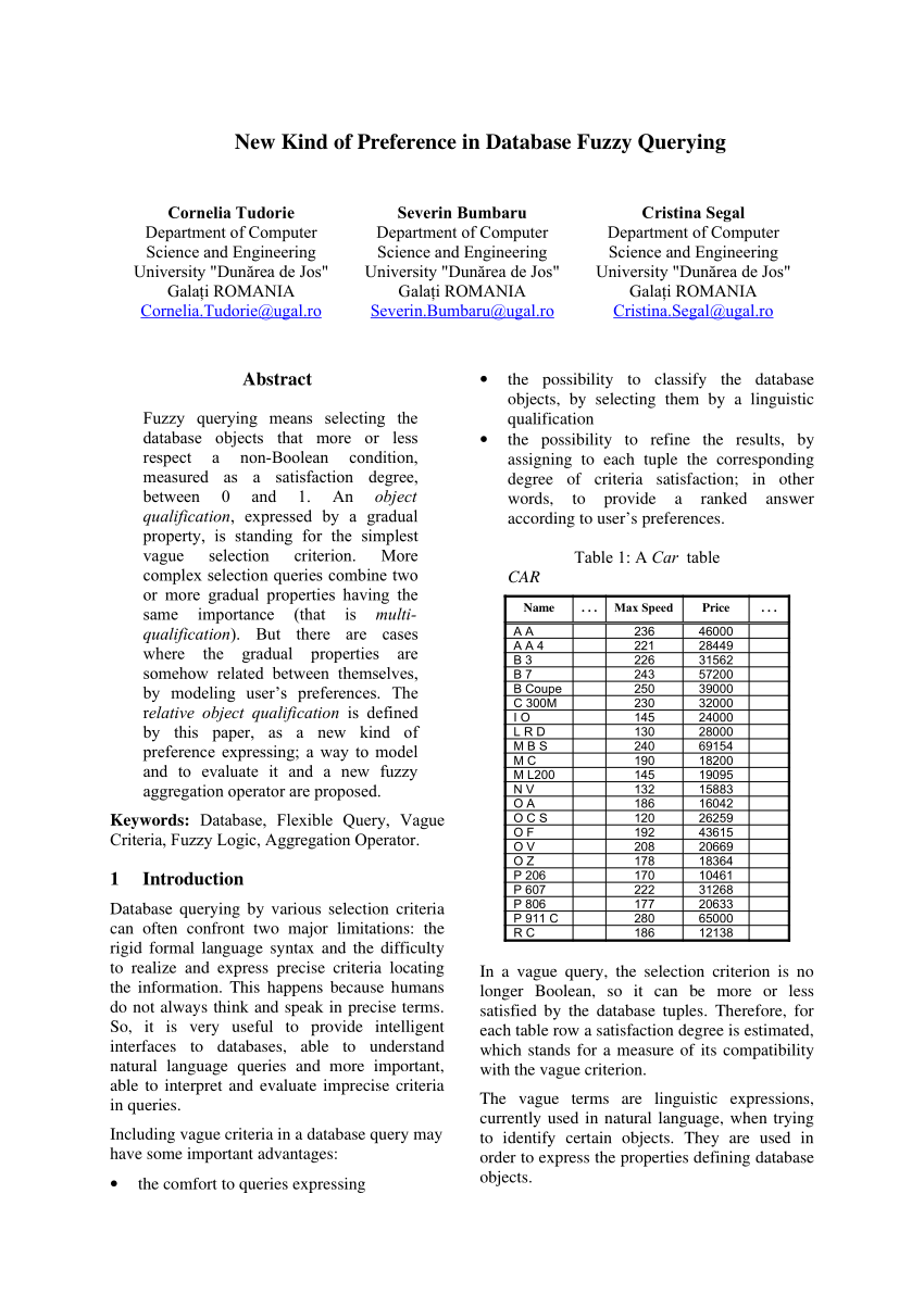 PDF New Kind Of Preference In Database Fuzzy Querying