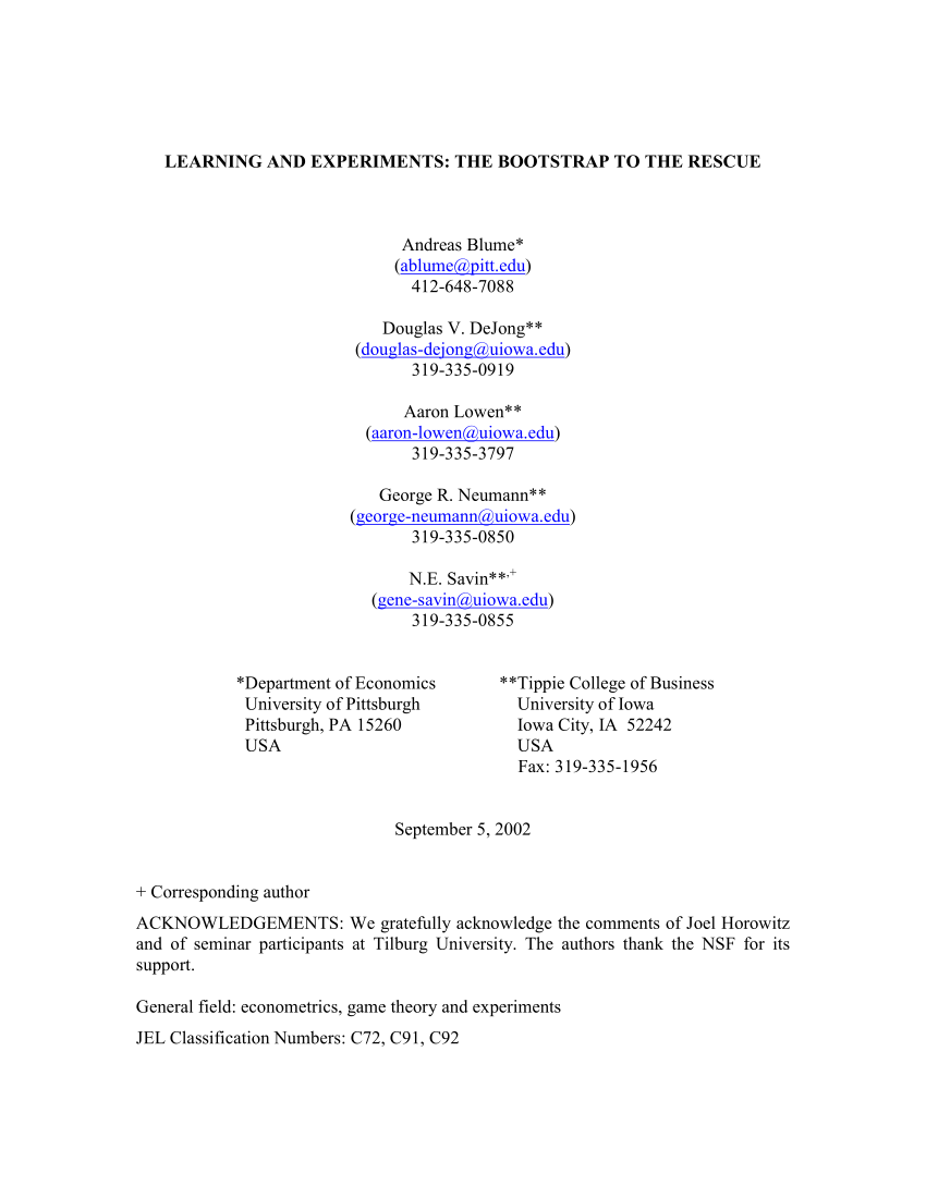 Pdf Learning And Experiments The Bootstrap To The Rescue