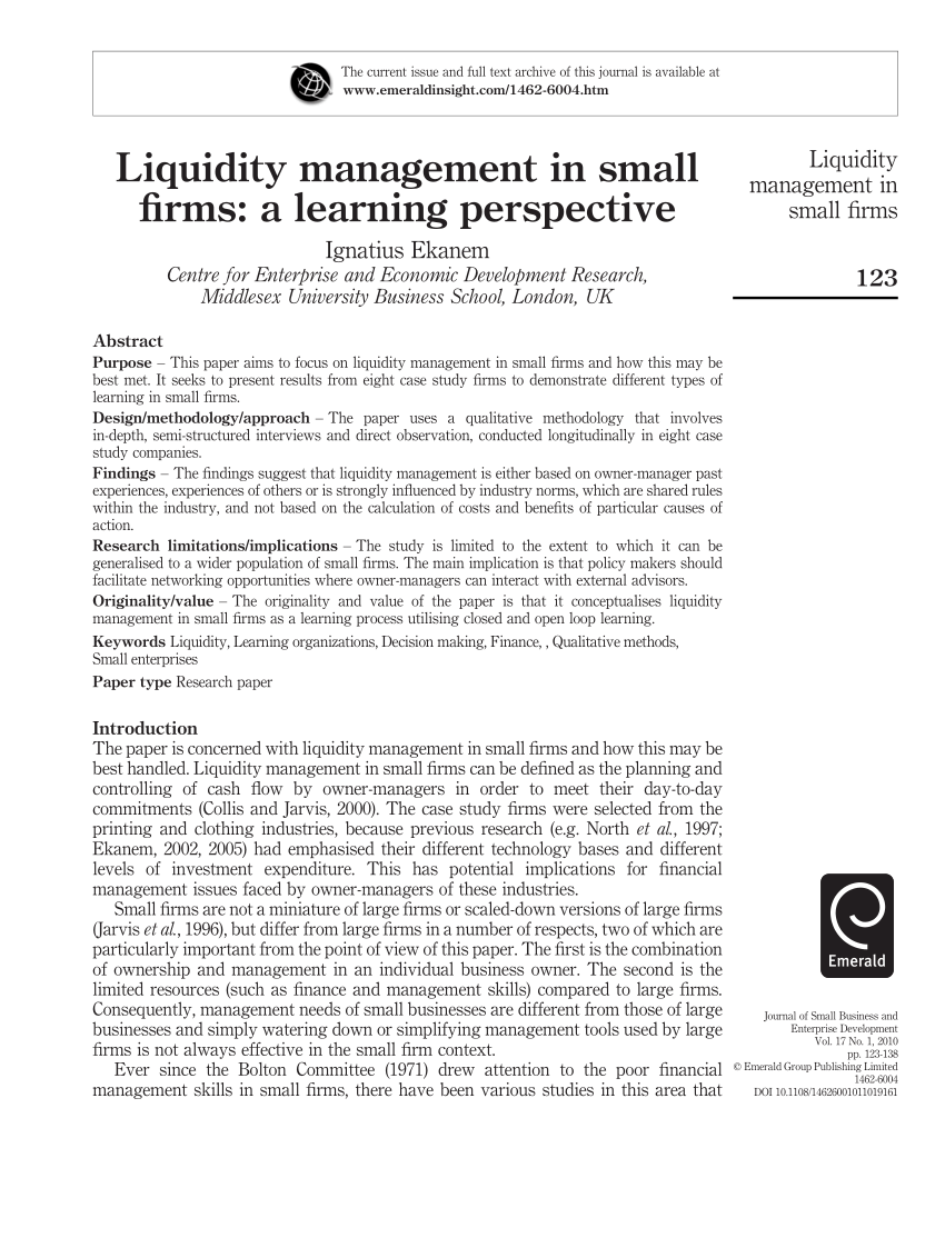 liquidity management research papers