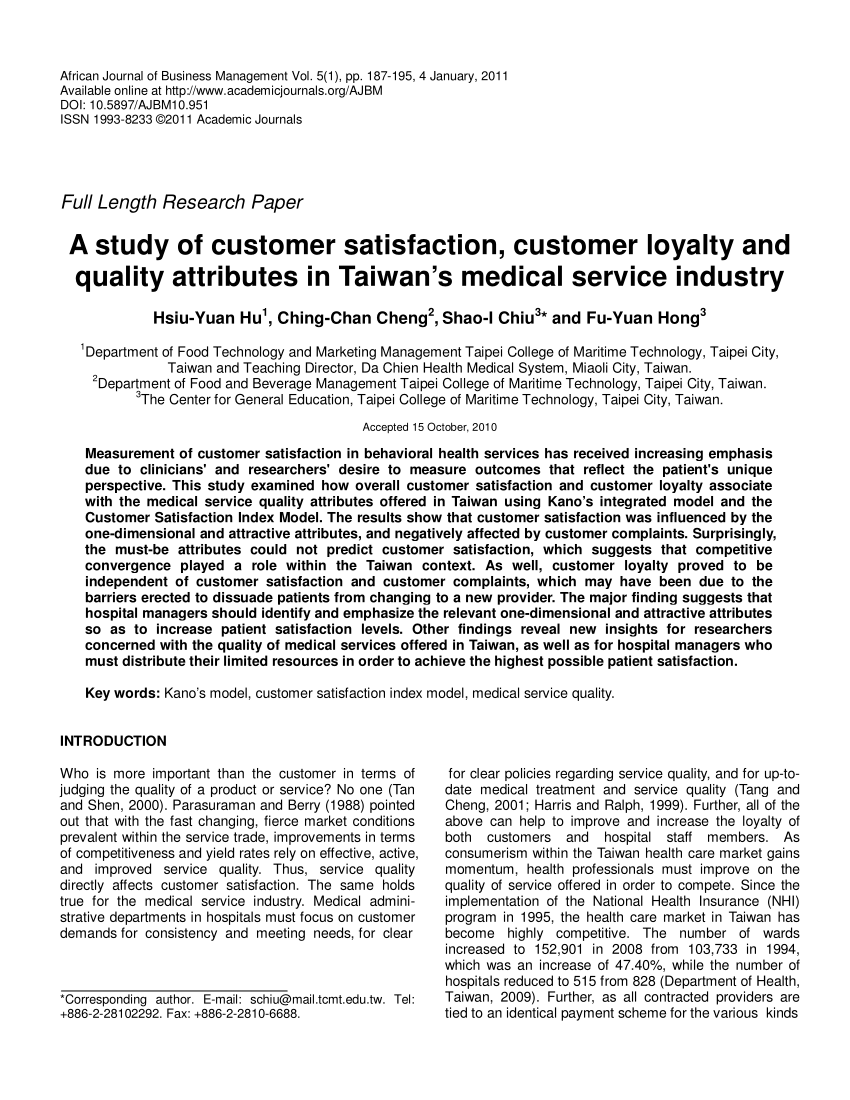 research paper on customer satisfaction
