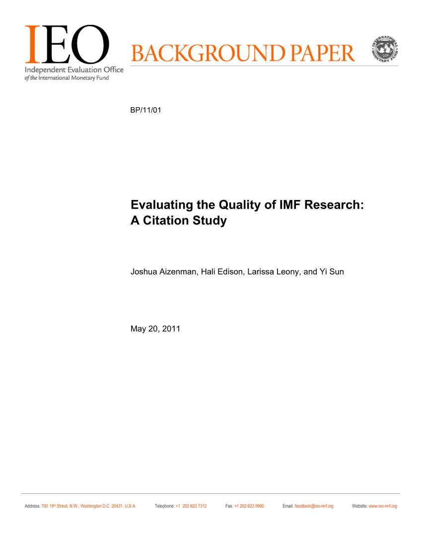 Pdf Evaluating The Quality Of Imf Research A Citation Study