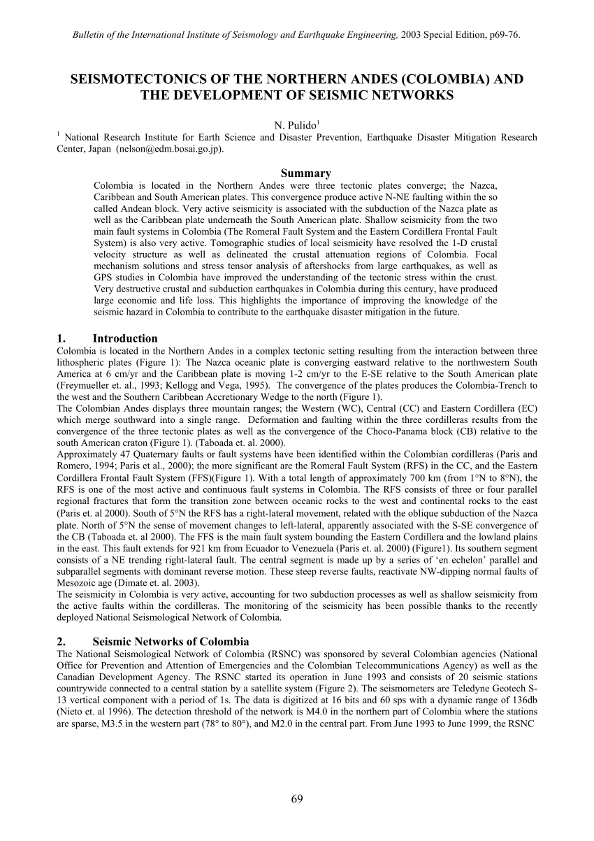 Pdf Seismotectonics Of The Northern Andes Colombia And The Development Of Seismic Networks