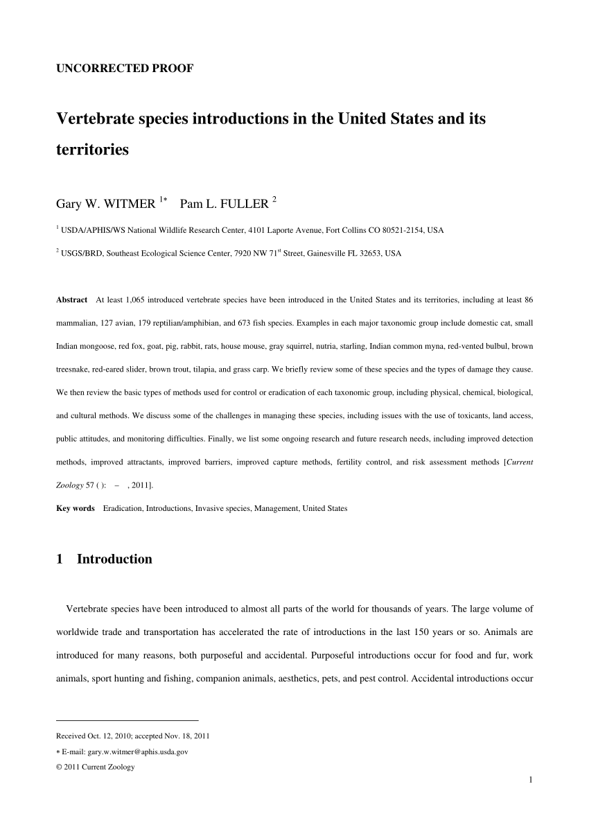 (PDF) Vertebrate Species Introductions in the United States and its