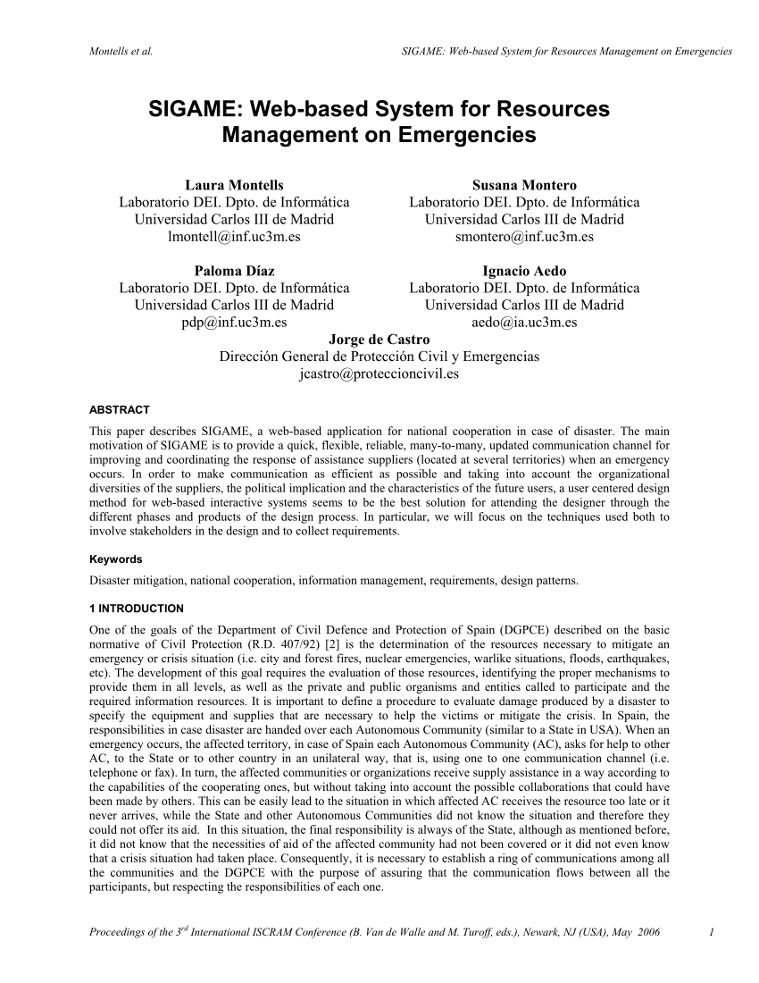 PDF) SIGAME: Web based system for resources management on Emergencies