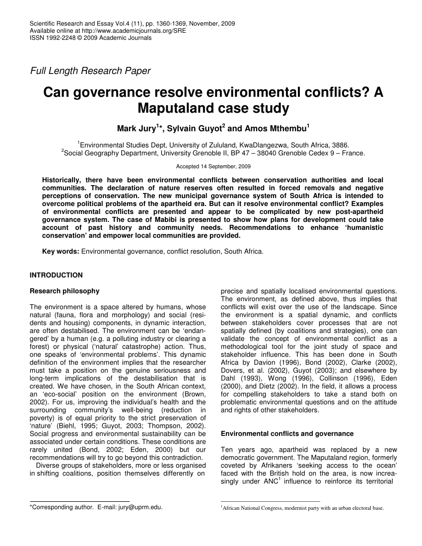 PDF) Can Governance Resolve Environmental Conflicts? A 