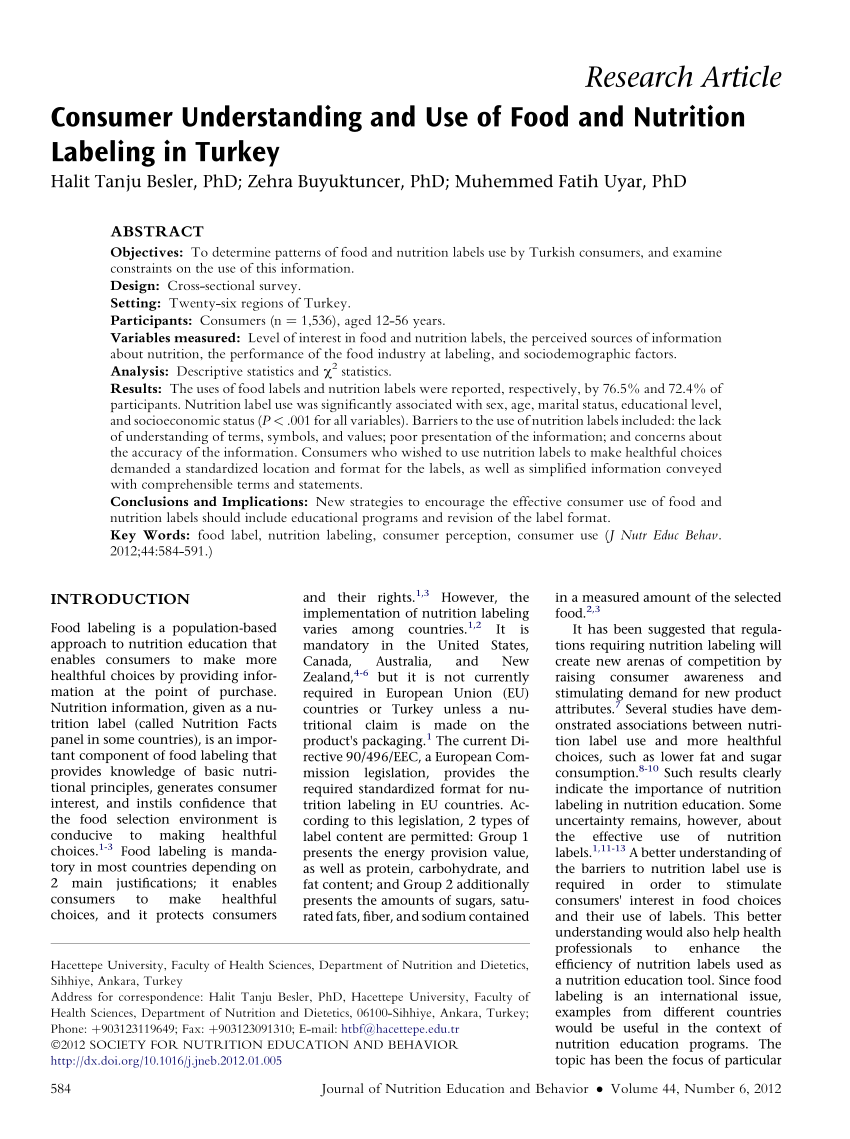 PDF Consumer Understanding and Use of Food and Nutrition Labeling  