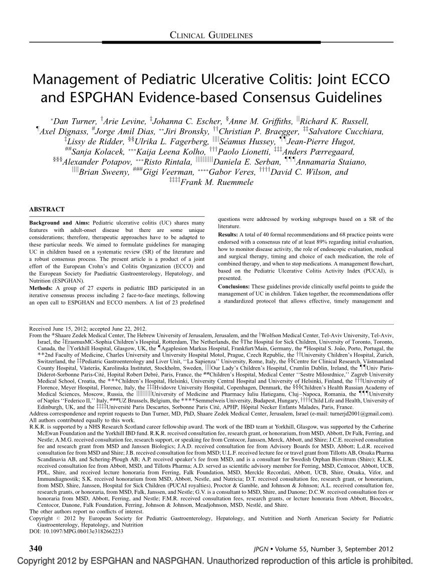 PDF) Management of Pediatric Ulcerative Colitis: Joint ECCO and ESPGHAN Consensus Guidelines