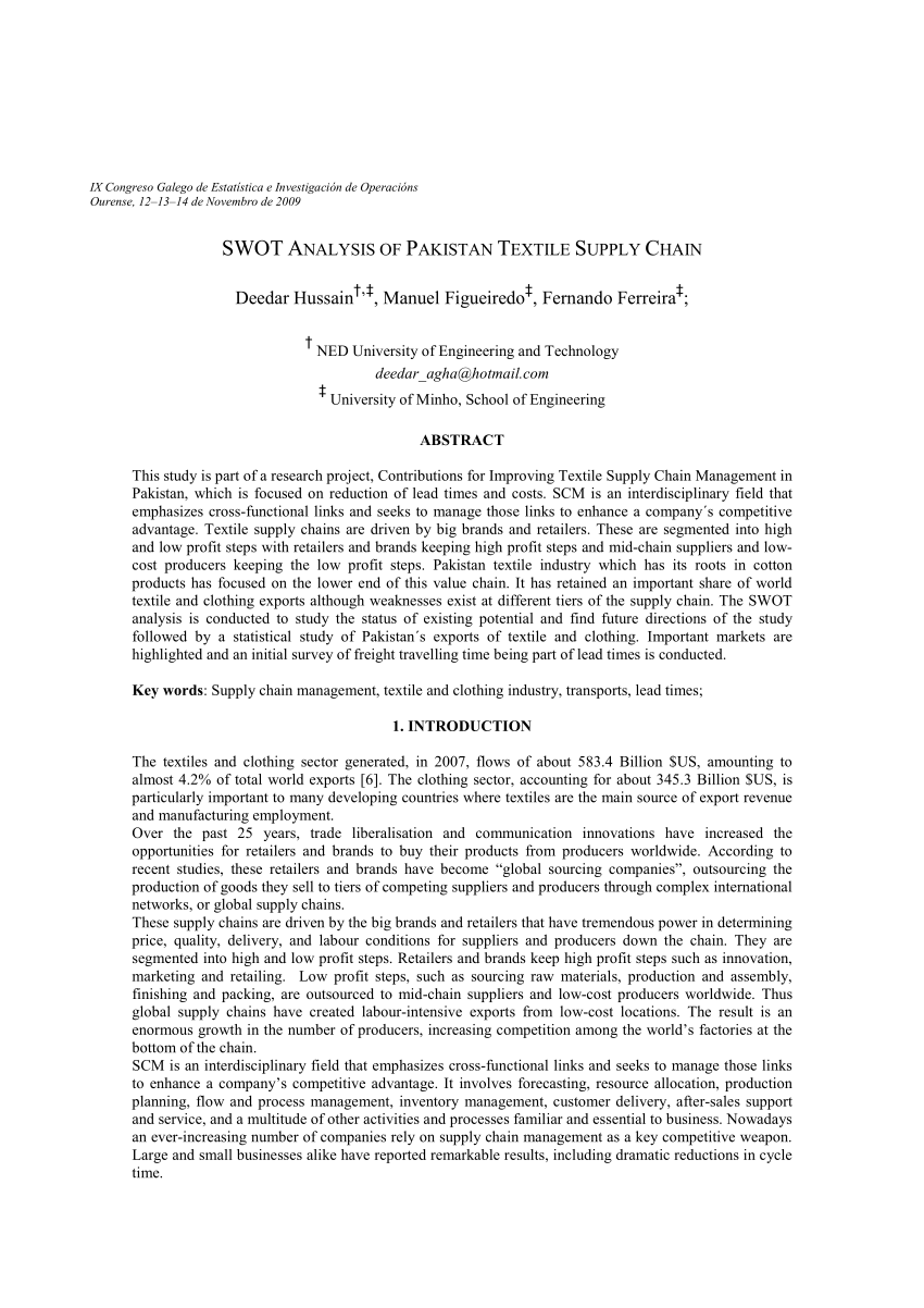 (PDF) SWOT Analysis of Pakistan Textile Supply Chain