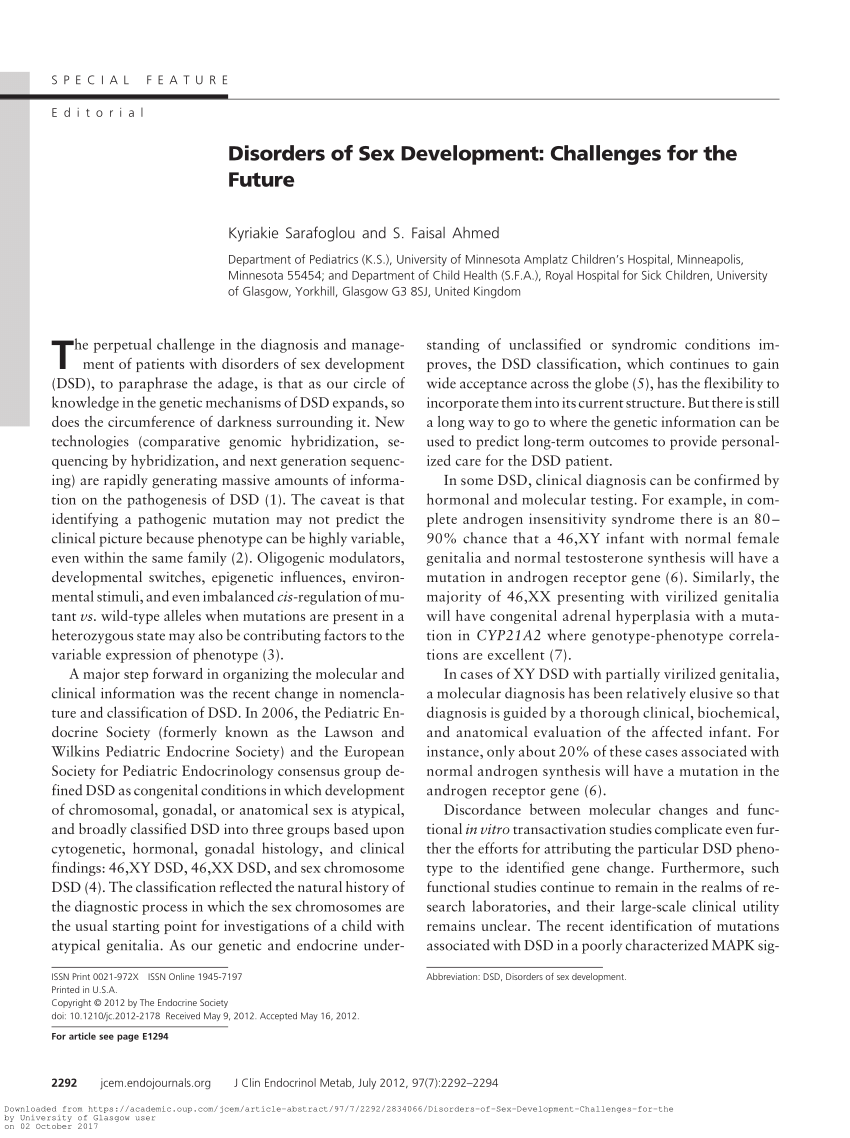 Pdf Disorders Of Sex Development Challenges For The Future
