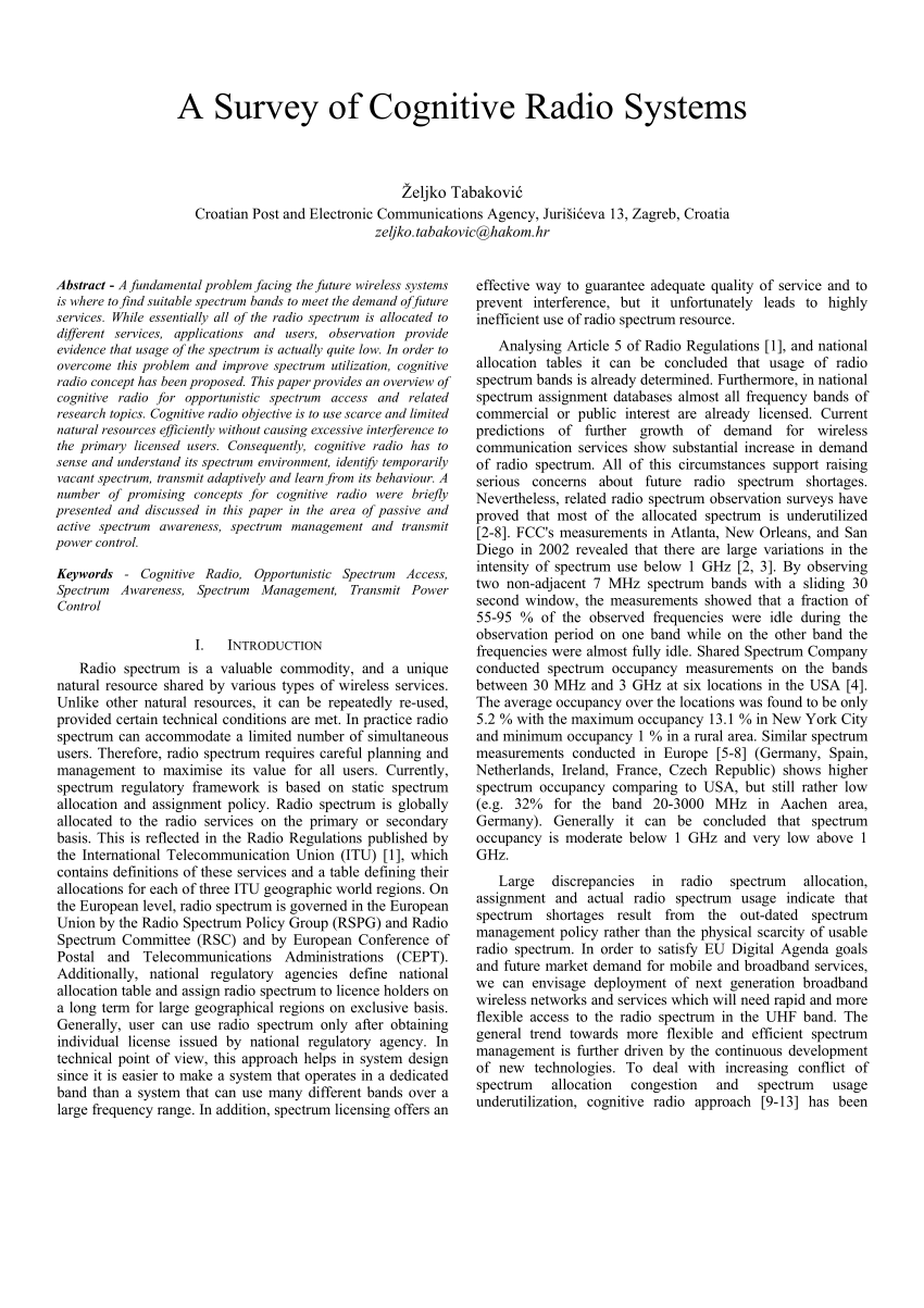 cognitive radio system research paper