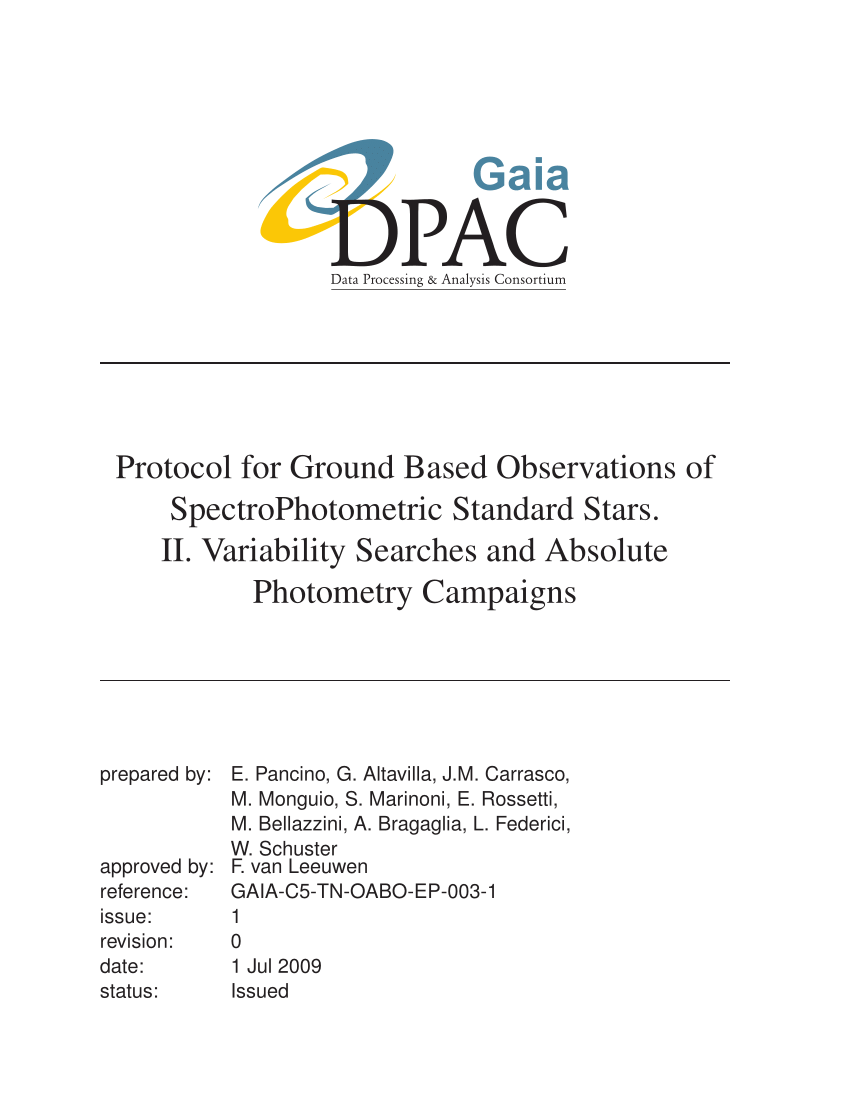 Pdf Protocol For Ground Based Observations Of Spectrophotometric Standard Stars Ii Variability Searches And Absolute Photometry Campaigns
