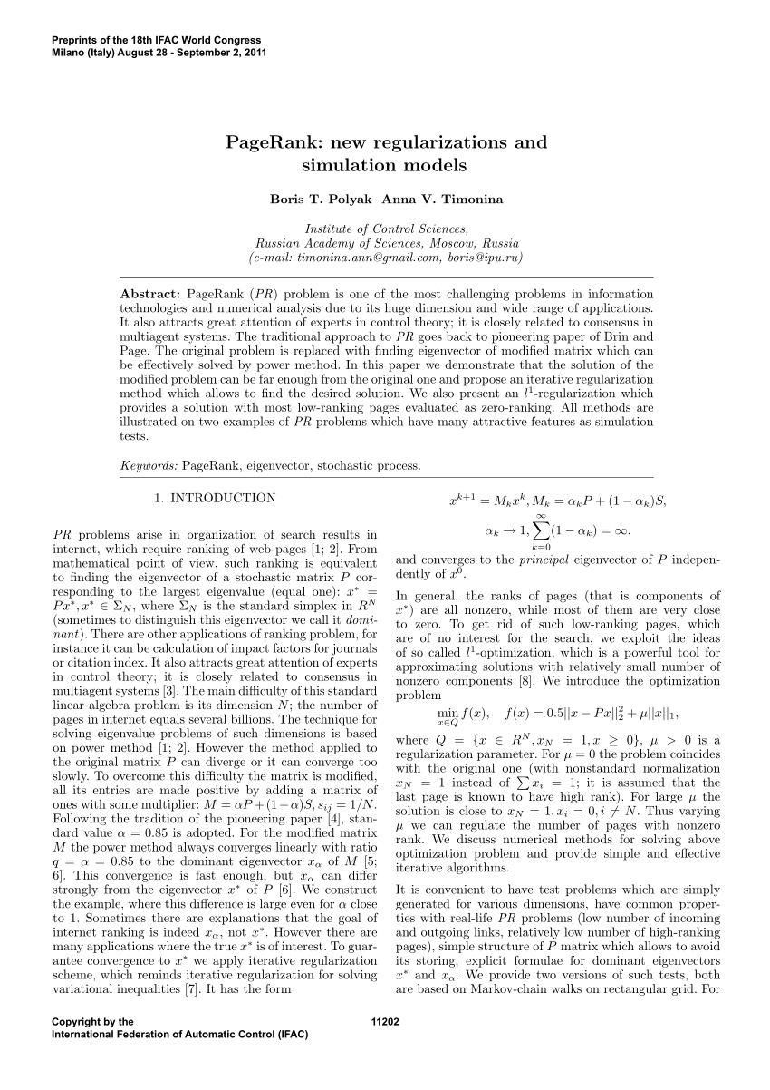 PDF PageRank new regularizations and simulation models