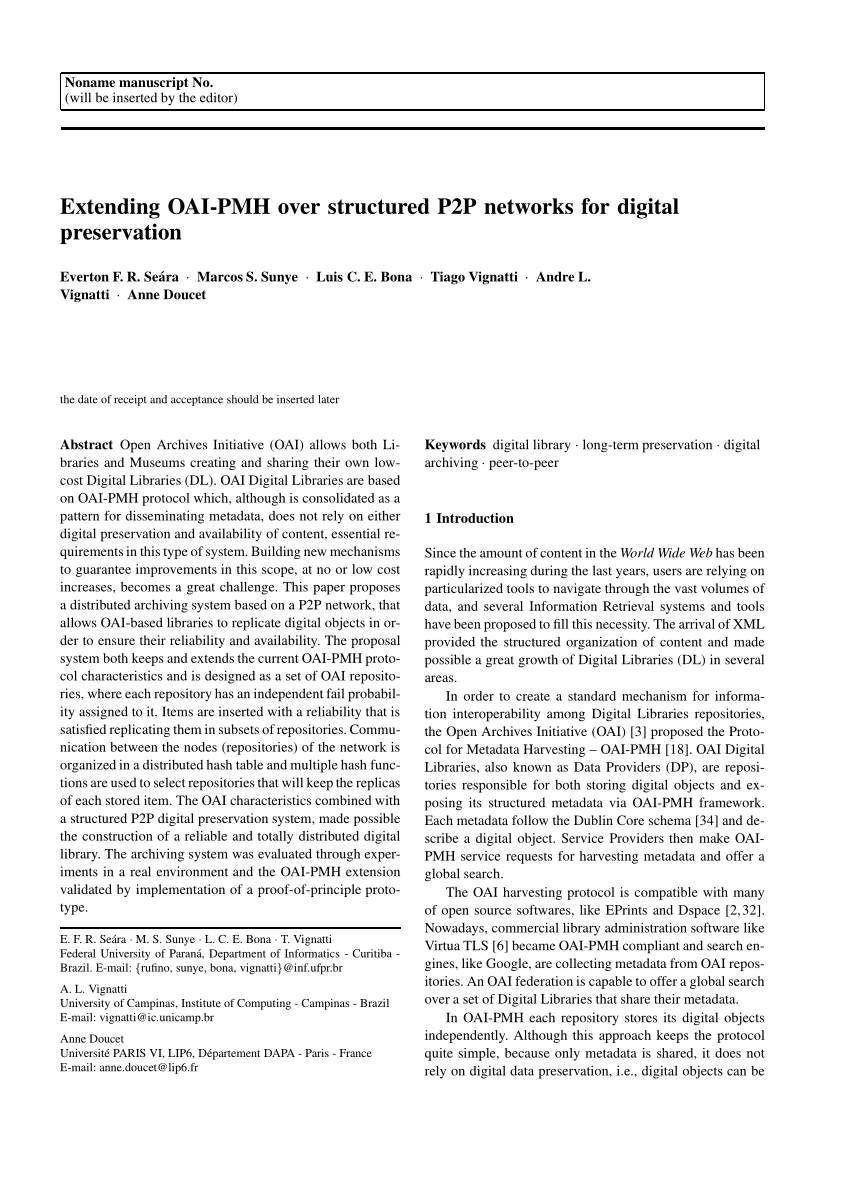 PDF) Long-term digital archiving based on selection of repositories over  P2P networks