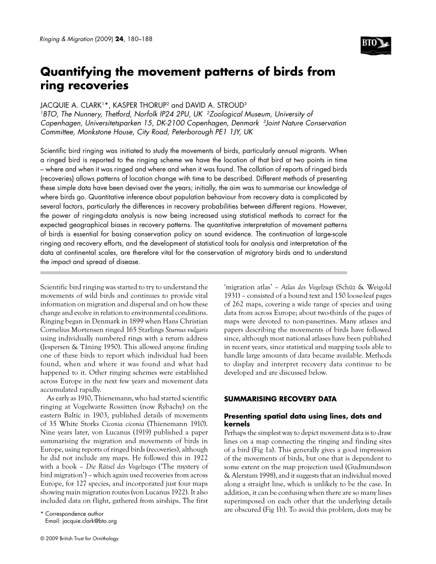 PDF) Quantifying the movement patterns of birds from ring recoveries