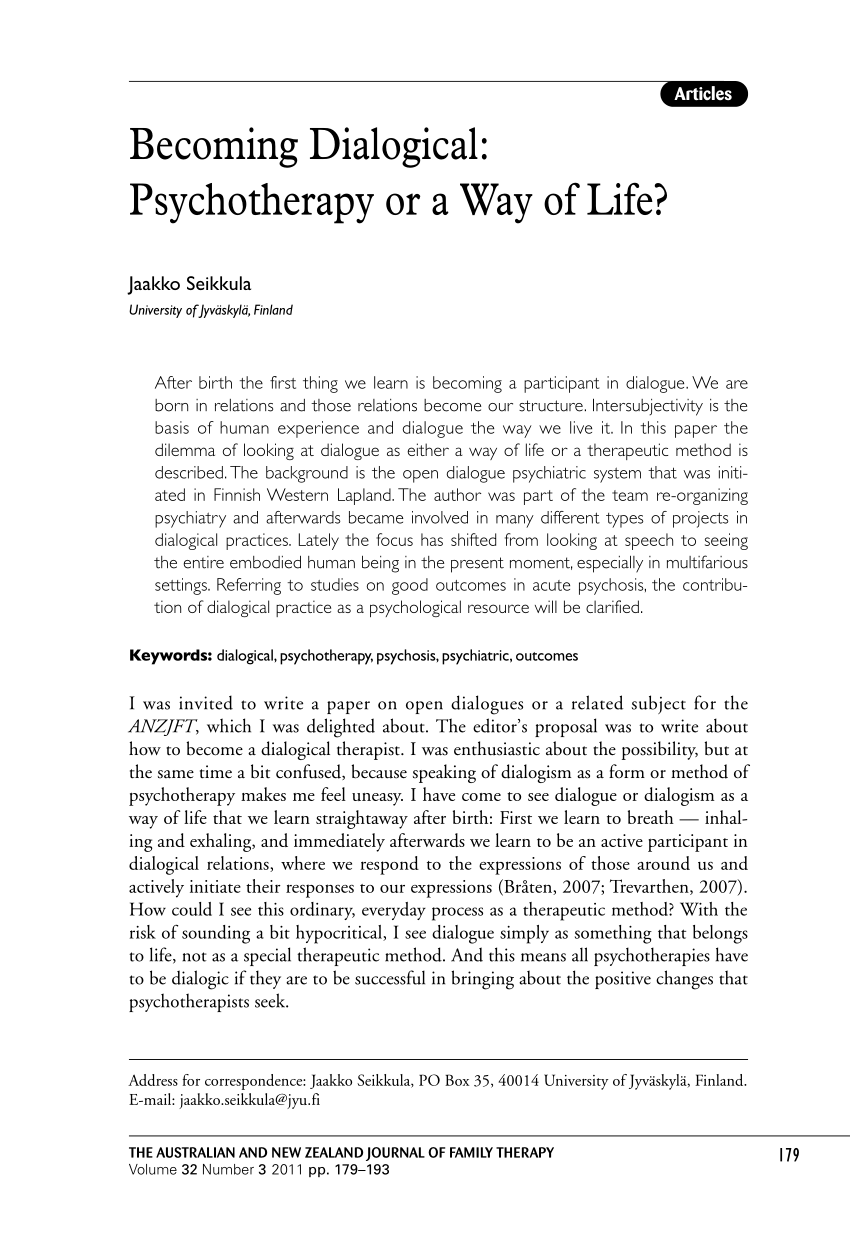 Pdf Becoming Dialogical Psychotherapy Or A Way Of Life