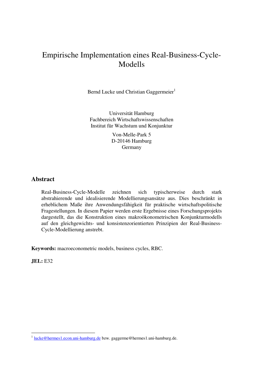 Pdf Empirische Implementation Eines Real Business Cycle Modells