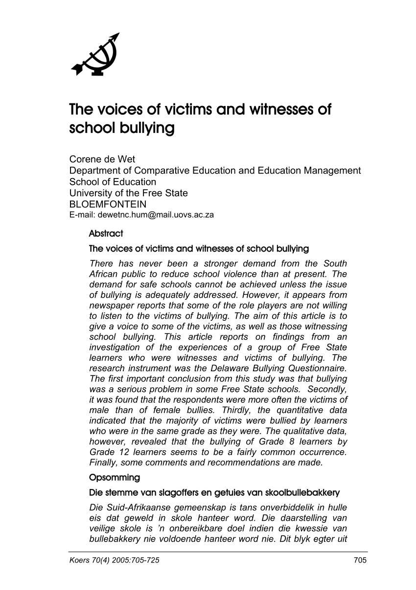 My High School Bully 150 PDF) The voices of victims and witnesses of school bullying