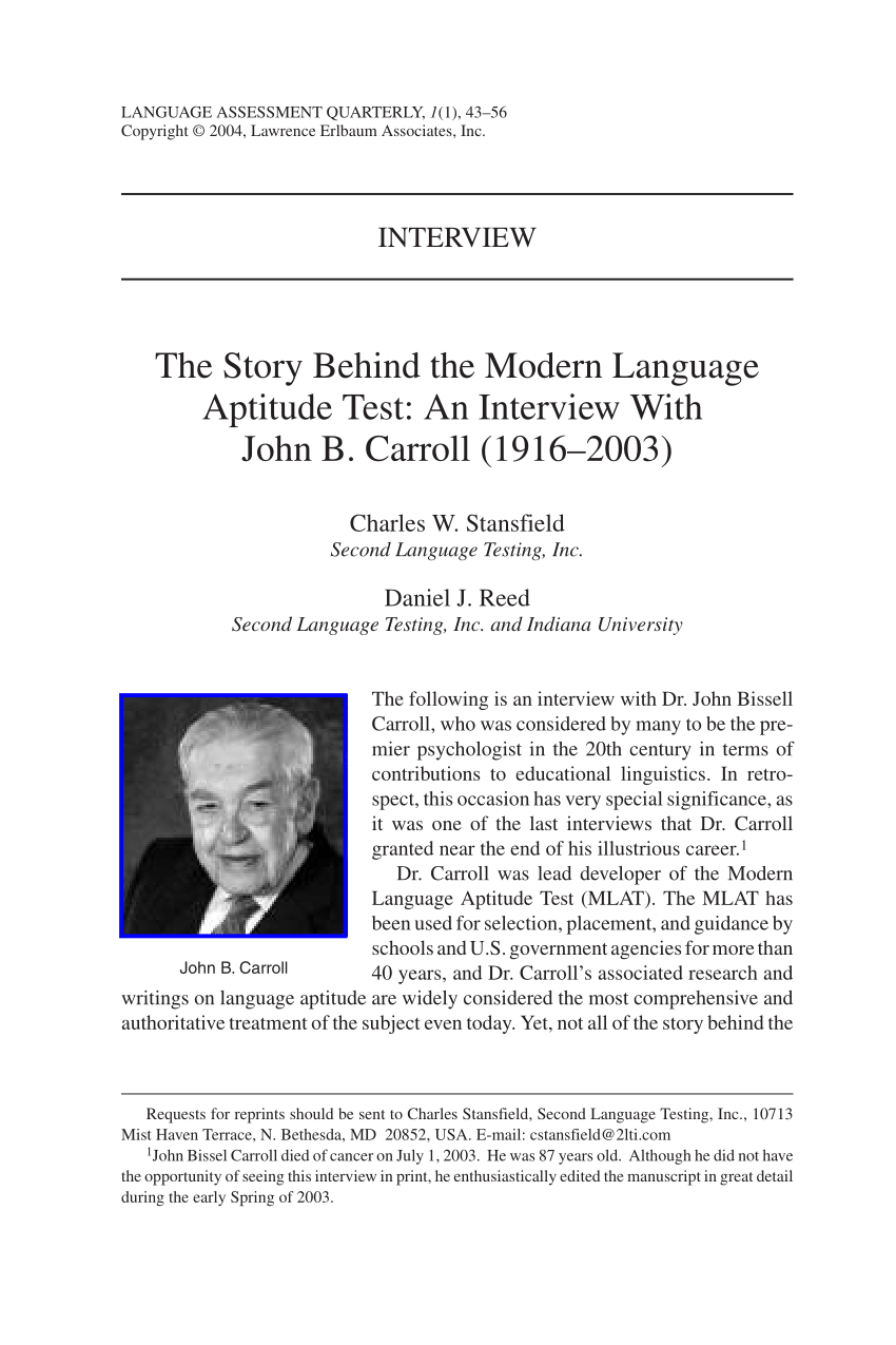  PDF The Story Behind The Modern Language Aptitude Test An Interview With John B Carroll