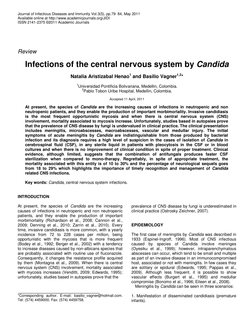 Pdf Infections Of The Central Nervous System By Candida 3274