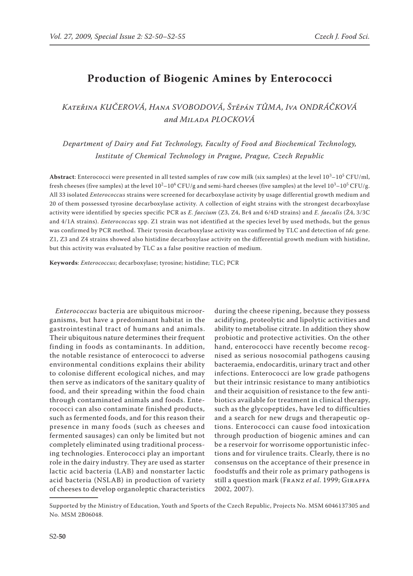 Pdf Production Of Biogenic Amines By Enterococci